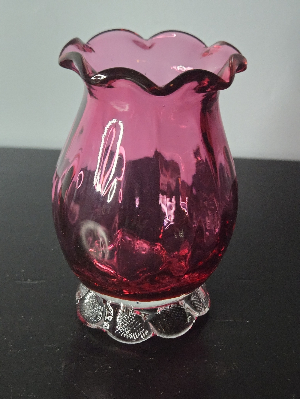 Vintage MCM Hand Blown Pilgrim Cranberry Glass 4.5" Footed Bud Vase